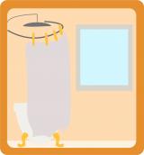 This image shows a bathroom with a bathtub and shower curtain. It represents radon in water.
