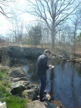 Figure 3. Bryan Dore (EPA Region 1) Collecting Water Quality Data on Rocky Run, 04-24-18 (Palmer River Watershed)