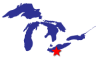 Map of the Great Lakes showing general location of the Cuyahoga River AOC