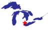 Map of the Great Lakes showing general location of the Detroit River AOC