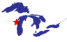 Map of the Great Lakes showing general location of the Lower Fox River and Green BayAOC