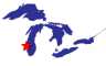 Map of the Great Lakes showing general location of the Milwaukee Estuary AOC