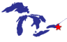 Map of the Great Lakes showing general location of the Oswego River AOC