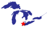 Map of the Great Lakes showing general location of the River Raisin AOC