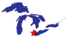 Map of the Great Lakes showing general location of the Rouge River AOC