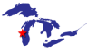 Map of the Great Lakes showing general location of the Sheboygan River AOC