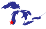Map of the Great Lakes showing general location of the Waukegan Harbor AOC